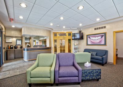 Colorful calming waiting room at Greenleaf Family Dentistry Elkhart